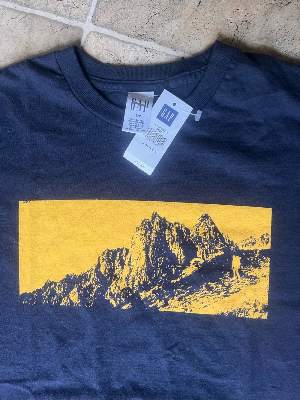 Vintage GAP Navy T-Shirt with Yellow mountain Graphic
